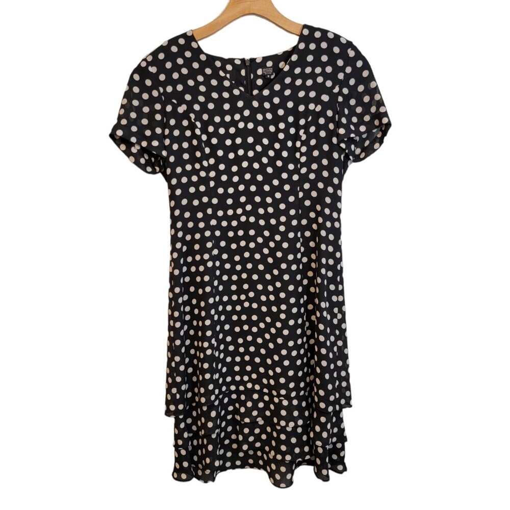 Vintage YL by Yair Black Polka Dot Short Sleeve Midi Dress Size 8
